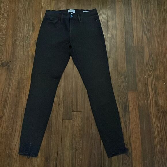 Frame Skinny Jeans Le Skinny De Jeanne Black Frayed Hem Modal Blend 29x28.5 Soft - Picture 2 of 7